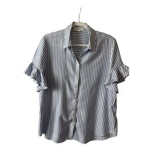 BeachLunchLounge Blue Striped Button-Up Ruffle Sleeve Blouse – Size M C023